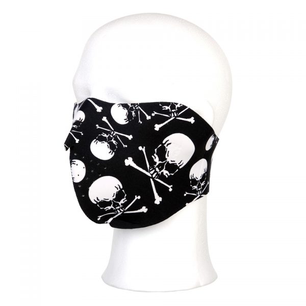 BIKER MASK HALF FACE SKULL AND BONES 114 Biker mask half face gemaakt van elastisch neopreen en is hitte- en warmtebestendig! Klittenbandsluiting.