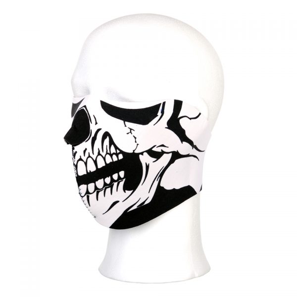 BIKER MASK HALF FACE WHITE SKULL 115 Biker mask half face gemaakt van elastisch neopreen en is hitte- en warmtebestendig! Klittenbandsluiting.