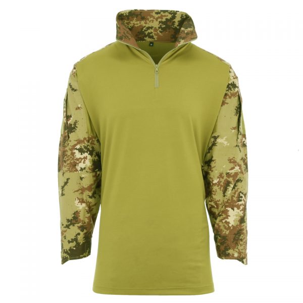 TACTICAL SHIRT UBAC1 <big>Tactical shirt Ital. Camo van 65% Polyester / 35% Katoen Ripstop en 100% Polyester.</big> <strong>Kenmerken:</strong> <ul> <li><big>Under Body Armour Combat Shirt, gemaakt voor het dragen onder het balistisch vest.</big></li> <li><big>Optimaal draag comfort, de armen zijn als een normale gevechtsjas opgemaakt van 50/50 NyCo Rip Stop en als extra voorzien van versterkte ellebogen.</big></li> <li><big>2 opgezette armzakken met Velcro vlakken en opbergzak met ritssluiting.</big></li> <li><big>Versterkte elleboogvlakken. </big></li> <li><big>Contour ontworpen polsen met Velcro sluiting.</big></li> </ul>