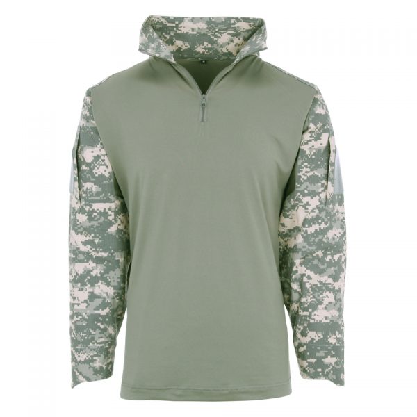 TACTICAL SHIRT UBAC6 <big>Tactical shirt ACU van 65% Polyester / 35% Katoen Ripstop en 100% Polyester.</big> <strong>Kenmerken:</strong> <ul> <li><big>Under Body Armour Combat Shirt, gemaakt voor het dragen onder het balistisch vest.</big></li> <li><big>Optimaal draag comfort, de armen zijn als een normale gevechtsjas opgemaakt van 50/50 NyCo Rip Stop en als extra voorzien van versterkte ellebogen.</big></li> <li><big>2 opgezette armzakken met Velcro vlakken en opbergzak met ritssluiting.</big></li> <li><big>Versterkte elleboogvlakken. </big></li> <li><big>Contour ontworpen polsen met Velcro sluiting.</big></li> </ul>