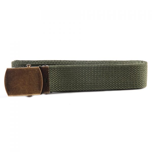 TROPENKOPPEL MET KOPEREN GESP Tropenkoppel met koperen gesp van 100% katoen/canvas Breedte: 30 mm Lengte: 130 cm. <div class="colordesc">groen</div>