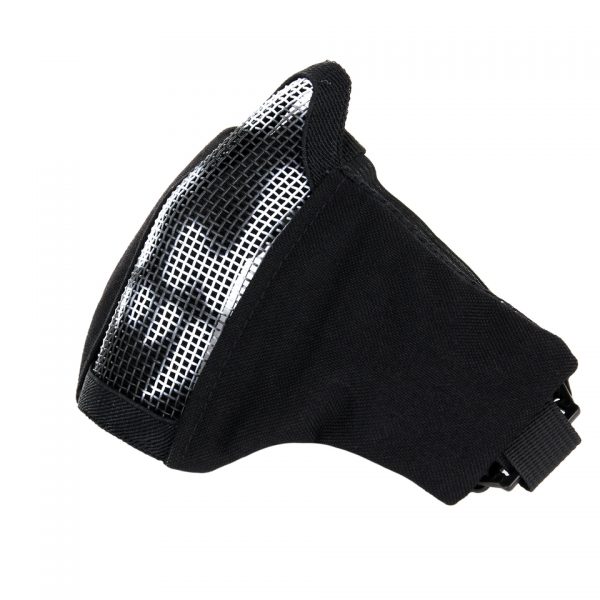 AIRSOFT FACE MASK NYLON MESH WITH SKULL Stevig gezichts beschermingsmasker Zwart. Dit masker beschermt het gezicht tegen de munitie uit replica's. 101 inc.