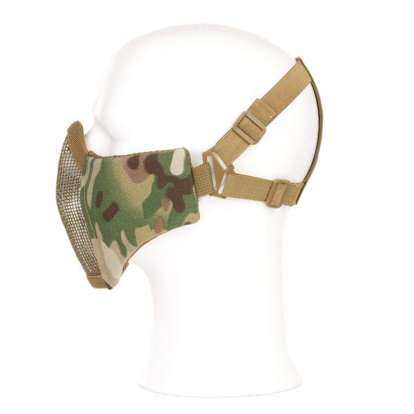 AIRSOFT FACE MASK NYLON MESH1 Stevig gezichts beschermingsmasker Woodland. Dit masker beschermt het gezicht tegen de munitie uit replica's. 101 inc. Materiaal: nylon met mesh ventilatie voor de mond.
