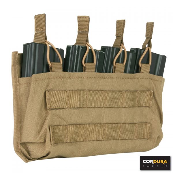 M4 POUCH VOOR 4 MAGAZIJNEN CORDURA LQ16171 Pouch voor M4 magazijnen gemaakt van Cordura Fabric. Voorzien van Molle over de gehele pouch om materialen aan te bevestigen. Plaats voor 4 magazijnen naast elkaar. Makkelijk te bevestigen aan riem/koppel. Kenmerken: - Cordura Fabric - Molle systeem - Voorzien van elastiek om magazijnen te borgen - Ruimte voor 4 magazijn Afmetingen: 16 x 29,5 x 5 cm. <div class="colordesc">coyote</div>