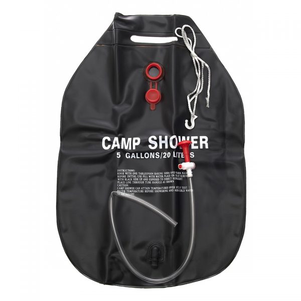 CAMPING DOUCHE Hervulbare campingdouche Ideaal voor tijdens het backpacken of wanneer er geen sanitaire voorzieningen op de camping aanwezig zijn. <strong>Lengte: </strong>41 cm lang <strong>Materiaal:</strong> Rubber