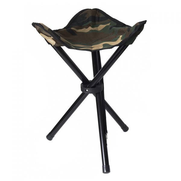 DRIE POOTS KRUKJE Inklapbaar driepoots krukje woodland van 100% katoen. Deze kruk bevat tevens een opbergzak.