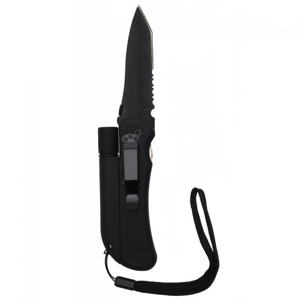 SURVIVAL MES MET LAMP EN FIRE STARTER 9105 Survival mes zwart met lamp en fire starter. <div class="colordesc"></div>