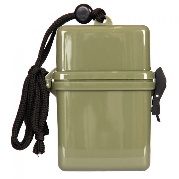 WATERPROOF BOX Waterproof box van 100% kunstof met nek koord Afmeting: 11 x 8 x 3 cm. <div class="colordesc">groen</div>