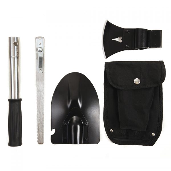 MULTI TOOL SURVIVAL 4 IN 1 Multi-Tool survival zwart van 100% metaal 4 in 1: zaag, schep, bijl en flesopener.