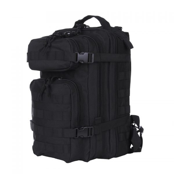 RUGZAK ASSAULT SMALL INHOUD 25 LITER De Rugzak Assault Small biedt 25 liter inhoud en diverse ritsvakken voor optimale organisatie. Gemaakt van duurzaam 100% polyester, is deze rugzak comfortabel en ideaal voor op vakantie of een dagje weg.