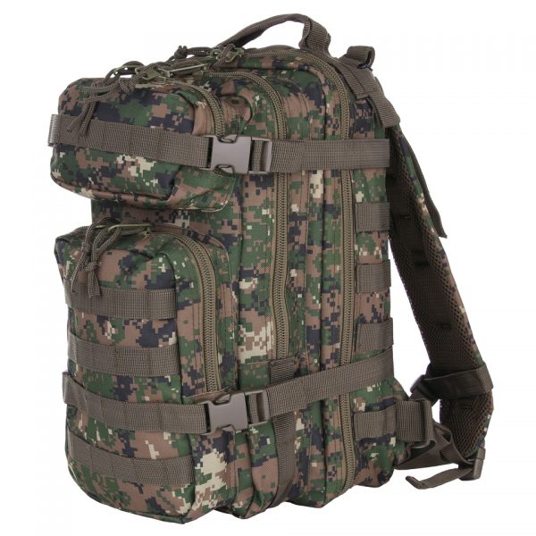 RUGZAK ASSAULT SMALL INHOUD 25 LITER3 De Rugzak Assault Small biedt 25 liter inhoud en diverse ritsvakken voor optimale organisatie. Gemaakt van duurzaam 100% polyester, is deze rugzak comfortabel en ideaal voor op vakantie of een dagje weg.
