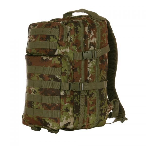 RUGZAK US ASSAULT LQ13168A3 Ontdek de 101 INC® US Assault Rugzak - een stoere daypack met 25 liter inhoud, ideaal voor dagtrips, school of woon-werkverkeer. Lichtgewicht met comfortabele padding, verstelbare draagstraps, Molle systeem, 4 ritsvakken, en laptopruimte. Gemaakt van duurzaam 100% polyester.