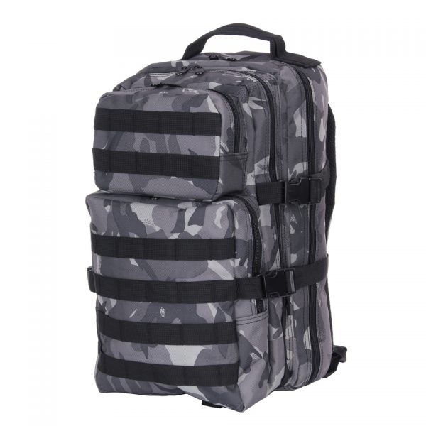RUGZAK US ASSAULT LQ13168A8 Ontdek de 101 INC® US Assault Rugzak - een stoere daypack met 25 liter inhoud, ideaal voor dagtrips, school of woon-werkverkeer. Lichtgewicht met comfortabele padding, verstelbare draagstraps, Molle systeem, 4 ritsvakken, en laptopruimte. Gemaakt van duurzaam 100% polyester.