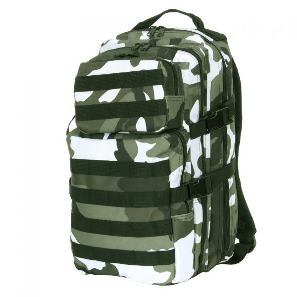 RUGZAK US ASSAULT LQ13168A9 Ontdek de 101 INC® US Assault Rugzak - een stoere daypack met 25 liter inhoud, ideaal voor dagtrips, school of woon-werkverkeer. Lichtgewicht met comfortabele padding, verstelbare draagstraps, Molle systeem, 4 ritsvakken, en laptopruimte. Gemaakt van duurzaam 100% polyester.