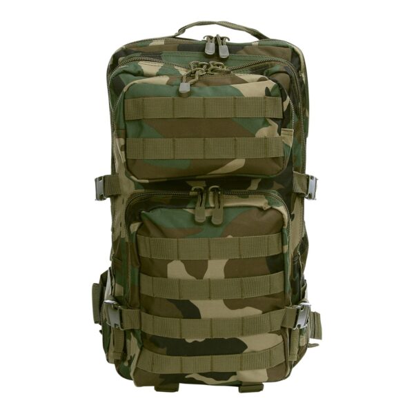 Rugzak Mountain10 De <strong>101 INC Rugzak Mountain</strong> is een robuuste rugzak ontworpen voor veelzijdig gebruik, gemaakt van 100% polyester. Deze rugzak is ideaal voor outdooractiviteiten, dagelijks gebruik of tactische doeleinden. Het beschikt over 4 afzonderlijke compartimenten, elk afsluitbaar met een rits, waardoor je spullen georganiseerd en veilig opgeborgen blijven. Dankzij de MOLLE-webbing aan de voor- en zijkanten kun je eenvoudig extra accessoires bevestigen. <strong>Kenmerken:</strong> <ul> <li><strong>Totale inhoud:</strong> 45 liter</li> <li><strong>Materialen:</strong> 100% polyester, duurzaam en slijtvast</li> <li><strong>Compartimenten:</strong> <ul> <li>Voorvak klein: 14 x 21 x 8 cm</li> <li>Voorvak groot: 25 x 21 x 12 cm</li> <li>Middenvak: 43 x 26 x 10 cm</li> <li>Hoofdvak: 46 x 28 x 21 cm</li> </ul> </li> <li><strong>MOLLE-systeem:</strong> Aan de voorzijde en zijkanten voor modulaire uitbreiding</li> </ul>