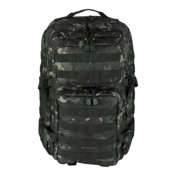 Rugzak Mountain34 De <strong>101 INC Rugzak Mountain</strong> is een robuuste rugzak ontworpen voor veelzijdig gebruik, gemaakt van 100% polyester. Deze rugzak is ideaal voor outdooractiviteiten, dagelijks gebruik of tactische doeleinden. Het beschikt over 4 afzonderlijke compartimenten, elk afsluitbaar met een rits, waardoor je spullen georganiseerd en veilig opgeborgen blijven. Dankzij de MOLLE-webbing aan de voor- en zijkanten kun je eenvoudig extra accessoires bevestigen. <strong>Kenmerken:</strong> <ul> <li><strong>Totale inhoud:</strong> 45 liter</li> <li><strong>Materialen:</strong> 100% polyester, duurzaam en slijtvast</li> <li><strong>Compartimenten:</strong> <ul> <li>Voorvak klein: 14 x 21 x 8 cm</li> <li>Voorvak groot: 25 x 21 x 12 cm</li> <li>Middenvak: 43 x 26 x 10 cm</li> <li>Hoofdvak: 46 x 28 x 21 cm</li> </ul> </li> <li><strong>MOLLE-systeem:</strong> Aan de voorzijde en zijkanten voor modulaire uitbreiding</li> </ul>