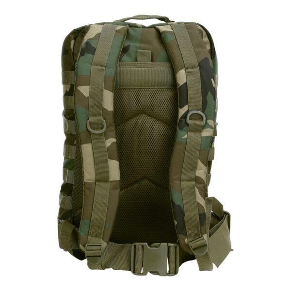 Rugzak Mountain7 1 De <strong>101 INC Rugzak Mountain</strong> is een robuuste rugzak ontworpen voor veelzijdig gebruik, gemaakt van 100% polyester. Deze rugzak is ideaal voor outdooractiviteiten, dagelijks gebruik of tactische doeleinden. Het beschikt over 4 afzonderlijke compartimenten, elk afsluitbaar met een rits, waardoor je spullen georganiseerd en veilig opgeborgen blijven. Dankzij de MOLLE-webbing aan de voor- en zijkanten kun je eenvoudig extra accessoires bevestigen. <strong>Kenmerken:</strong> <ul> <li><strong>Totale inhoud:</strong> 45 liter</li> <li><strong>Materialen:</strong> 100% polyester, duurzaam en slijtvast</li> <li><strong>Compartimenten:</strong> <ul> <li>Voorvak klein: 14 x 21 x 8 cm</li> <li>Voorvak groot: 25 x 21 x 12 cm</li> <li>Middenvak: 43 x 26 x 10 cm</li> <li>Hoofdvak: 46 x 28 x 21 cm</li> </ul> </li> <li><strong>MOLLE-systeem:</strong> Aan de voorzijde en zijkanten voor modulaire uitbreiding</li> </ul>