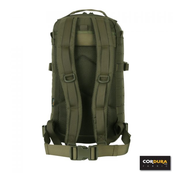 LASERCUT 1 DAY ASSAULT RUGZAK CORDURA LQ161737 De Lasercut 1-day assault rugzak Cordura LQ16173 is een compacte en stevige rugzak, ideaal voor een dagje weg, school, of outdooractiviteiten zoals airsoft. Gemaakt van hoogwaardig Cordura Fabric, biedt deze rugzak duurzaamheid en slijtvastheid. De lasercut Molle-uitsparingen maken het eenvoudig om extra accessoires en pouches te bevestigen.