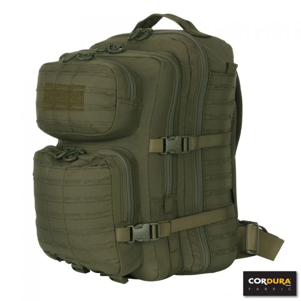LASERCUT 3 DAYS ASSAULT RUGZAK CORDURA LQ161722 De Lasercut 3-days assault rugzak Cordura LQ16172 is een stevige en veelzijdige rugzak, gemaakt van hoogwaardig Cordura Fabric. Dankzij het duurzame materiaal en de lasercut Molle-uitsparingen is deze rugzak ideaal voor outdooractiviteiten, school, en airsoft. De tas biedt volop opbergruimte met vier aparte vakken met ritssluiting en diverse interne opbergmogelijkheden. De comfortabele rugpadding en verstelbare draagstraps zorgen voor optimaal draagcomfort, terwijl de verstelbare heupband extra stabiliteit biedt.