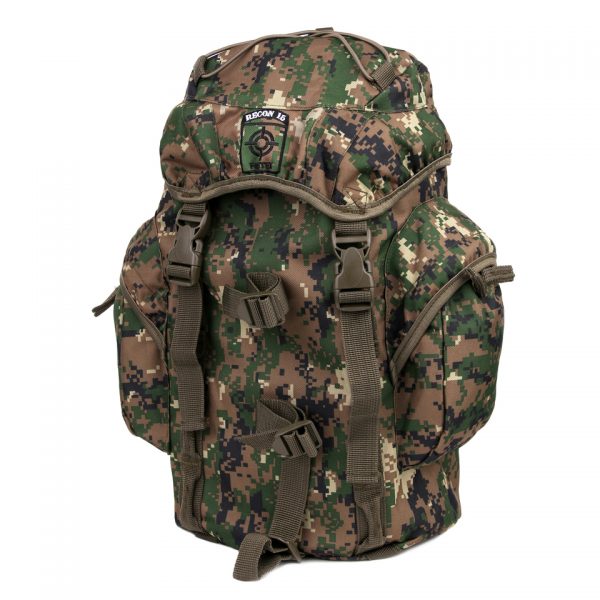 RUGZAK RECON 15 LTR.2 Rugzak recon 15 Ltr. van 100% nylon. De rugzak is getest onder zware omstandigheden en is water bestendig dankzij een ingebouwde regenhoes. <strong>Afmeting: </strong>24 x 15 x 40 cm. <div> <div class="colorimg">digital camo</div> </div>