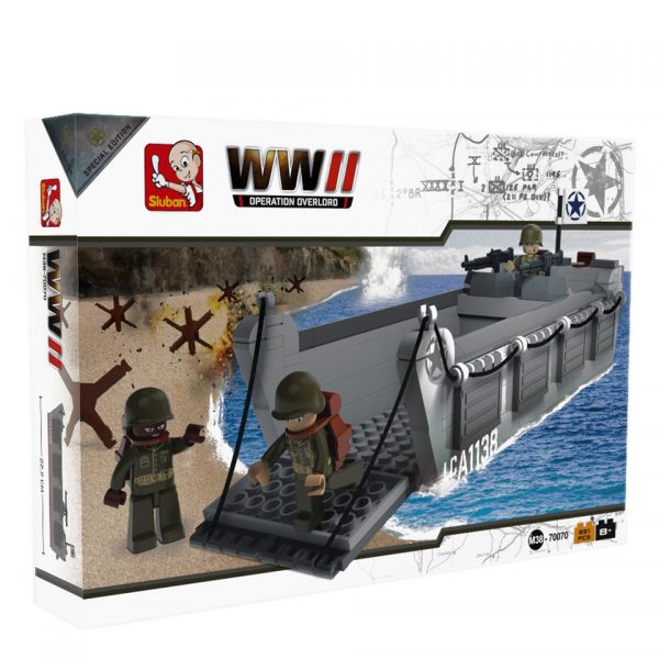 SLUBAN WWII LANDING CRAFT ASSAULT M38 700701 Sluban bouwstenen: het nieuwe speelgoedmerk met degelijke, duurzame plastic bouwstenen, kunststof blokjes en figuren met voordelige prijzen en ze passen gewoon op andere merken bouwstenen!