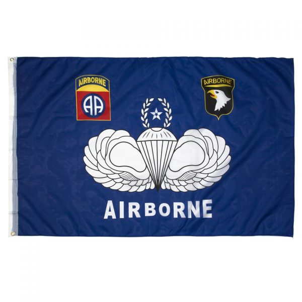 VLAG AIRBORNE BLAUW EMBLEEM Vlag van 100% polyester Afmeting; 1 X 1,5 m. &nbsp;