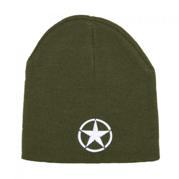 BEANIE ALLIED STAR1 De Beanie Allied Star is een stijlvolle en comfortabele beanie gemaakt van 100% acryl. Het opvallende ontwerp met WWII Military Allied Vehicle Stars maakt het een uniek eerbetoon aan de geschiedenis van het geallieerde leger tijdens de Tweede Wereldoorlog.
