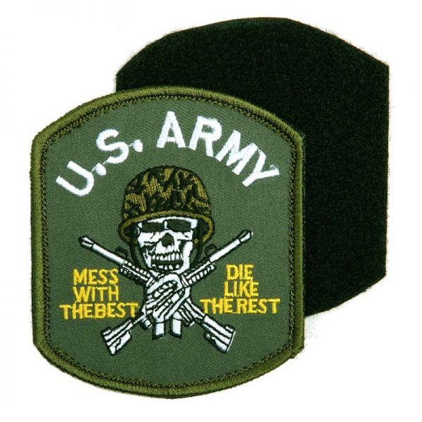 442306 3227 Embleem stof US army doodskop met klittenband 11701 1063 Embleem met tekst/afbeelding van stof.