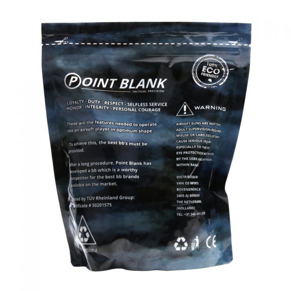 AIRSOFT BBS 0.28G POINT BLANK 1KG 1 Deze BBs zijn gemaakt van hoogwaardige kwaliteit en zijn biologisch afbreekbaar! De Point Blank 100% Biodegradation BBs zijn goed gepolijst. Kortom deze BBs behoren door de hoge snelheid en extreme precisie tot de beste op de markt! Verpakt in een sealbag van 1 kilo The biodegration of these BB's is tested by TUV RHEINLAND under number AK50201575. &nbsp;