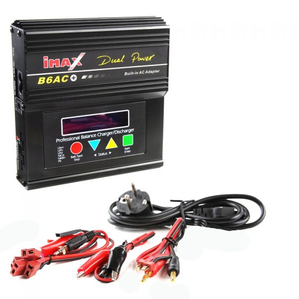 BATTERIJ OPLADER IMAX B6AC Professionele B6AC + multilader voor alle soorten batterijen van het merk IMAX. Deze lader kan tot 6 cellen LiPo, Life of Li-on en 1 tot 15 cellen NiCD en NiMH batterijen laden. Speciaal voor LiPo batterijen heeft deze lader/balancer ook een 'Storage' functie, voor het 'overwinteren' van je LiPo batterijen als je ze meer dan een maand niet gebruikt. Alle nodige kabeltjes worden meegeleverd. Extra's: Ingebouwde 230V voeding Geschikt voor NiCD/NiMH/LiPo/LiFe Ingebouwde balancer voor LiPo Delta Peak Cut-Off Aluminium behuizing met LCD-scherm Automatische detectie van cellen Programma's 'Snel Opladen' en 'Druppelladen' Intern geheugen voor max. 5 batterijen. &nbsp;