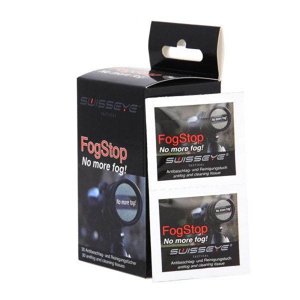 256202 SwissEye Fog Stop doosje a 30 stuks1 Deze anti condens doekjes helpt het voorkomen van condens aanslag bij transpireren (zweten). * Anti condens tissue * 24 uur anti condens bestand * Antistatisch * Ideaal voor bril, camera's, verrekijker, enz. ...