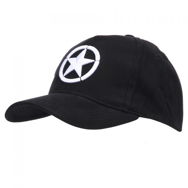 BASEBALL CAP ALLIED STAR WWII 3D2 Baseball cap van 100% katoen. De cap is verstelbaar en heeft een 3D print op de voorzijde van de cap. <div class="colordesc">Zwart</div>