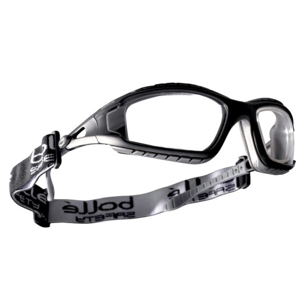 Bolle tracker bril TRACPSi clear platinum 17 TRACKER is ultracomfortabel en technisch en beschermt tegen alle mechanische risico's maar ook tegen chemische risico's, wat het een exclusief model maakt in het assortiment van de veiligheidsbrillen. <strong>Eigenschappen:</strong> * Bescherming bovenzijde * Verwisselbaar foamrand met indirechte ventilatie * Bescherming onderzijde * Verwisselbare, instelbare band * Laterale ventilatie * Coating Platinum® * RX-insert geschikt (SOSTRACKER), ideaal voor brildragers <div class="colordesc">zwart</div>