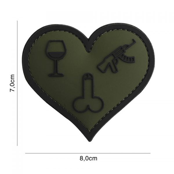EMBLEEM 3D PVC LOVE WINE DICKS AND GUNS GROEN 7102 Embleem PVC met klitteband aan de achterzijde.