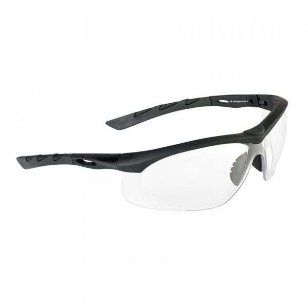 SWISSEYE BRIL LANCER 40322 *light protection glasses with rubberized, fluted temples - zwart *optimal wearing comfort with ear protection because of the flat temples *temple with inclination *polycarbonate lens with antifog/antiscratch coating *100% UVA-, UVB- and UVC-protection up to 400 nm (nanometer) *microfiber bag *EN 1836:2005+A1:2007 *STANAG 4296
