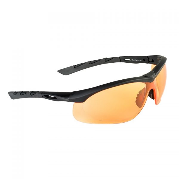 SWISSEYE BRIL LANCER 40323 *light protection glasses with rubberized, fluted temples zwart *optimal wearing comfort with ear protection because of the flat temples *temple with inclination *polycarbonate lens with antifog/antiscratch coating *100% UVA-, UVB- and UVC-protection up to 400 nm (nanometer) *microfiber bag *EN 1836:2005+A1:2007 *STANAG 4296