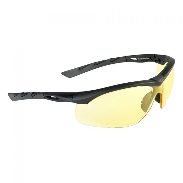 SWISSEYE BRIL LANCER 40324 *light protection glasses with rubberized, fluted temples zwart *optimal wearing comfort with ear protection because of the flat temples *temple with inclination *polycarbonate lens with antifog/antiscratch coating *100% UVA-, UVB- and UVC-protection up to 400 nm (nanometer) *microfiber bag *EN 1836:2005+A1:2007 *STANAG 4296