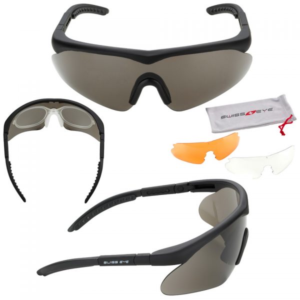 SWISSEYE BRIL RAPTOR 10161 * adjustable temples with front lens/angle of inclination shifting zwart * antifog/antiscratch coating * 100% UVA-, UVB- and UVC-protection up to 400 nm (nanometer) * removable clip adapter for glazing (optional) * spare lenses in orange & clear * microfiber bag * EN 1836:2005+A1:2007 * ANSI Z87.1 2003 * STANAG 2920 * EN 166:2001