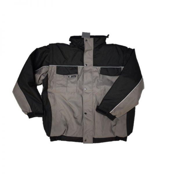 KM Workwear Werkjack Km grijs zwart met afritsbare mouw <div>Merk: <span id="bestelnummer">Km Workwear</span></div> <div>Materiaal: <span id="bestelnummer">Polyester Oxford</span></div> <div id="tekst"> Praktische werkjas in kleur grijs/zwart, sterk en duurzaam voor buitenwerk. Gemaakt van 600 x 300D Polyester Oxford met PU coating en afwerking met tapeseam, waardoor je het buiten lang kunt uithouden, ook bij mindere omstandigheden. </div>