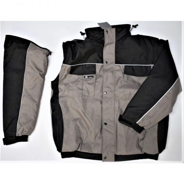 KM Workwear Werkjack Km grijs zwart met afritsbare mouw1 <div>Merk: <span id="bestelnummer">Km Workwear</span></div> <div>Materiaal: <span id="bestelnummer">Polyester Oxford</span></div> <div id="tekst"> Praktische werkjas in kleur grijs/zwart, sterk en duurzaam voor buitenwerk. Gemaakt van 600 x 300D Polyester Oxford met PU coating en afwerking met tapeseam, waardoor je het buiten lang kunt uithouden, ook bij mindere omstandigheden. </div>