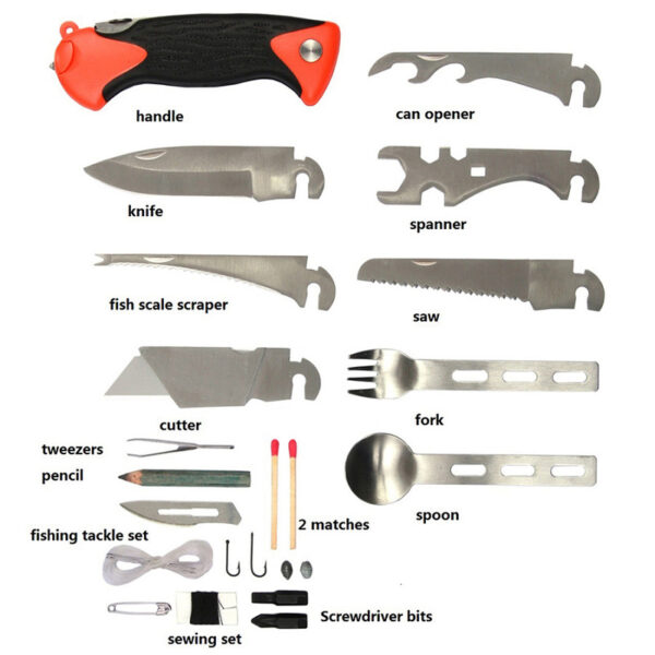 Multi survival box2 1 <strong>Waarom kiezen voor de Multi Survival Box?</strong> <ul> <li><strong>Volledige overlevingskit</strong>: De box bevat essentiële gereedschappen voor het bereiden van voedsel, onderhouden van uitrusting en het uitvoeren van reparaties in de natuur.</li> <li><strong>Compact en efficiënt</strong>: Alle items zijn zorgvuldig geselecteerd en opgeborgen in een handige en stevige verpakking, ideaal voor outdoor avonturen.</li> <li><strong>Gemaakt voor professionals</strong>: Deze kit is ontwikkeld voor serieuze overlevingsdeskundigen en avonturiers die alleen de beste kwaliteit gereedschappen nodig hebben in kritieke situaties.</li> </ul> <strong>Gewicht:</strong> 465 g <strong>Merk:</strong> Fosco Industries <strong>Geselecteerde kleur:</strong> Oranje <hr /> Met de <strong>Multi Survival Box</strong> ben je altijd voorbereid voor onverwachte situaties in de natuur. Het is de ideale kit voor elke buitenactiviteit, van kamperen en trektochten tot extreme survivalomstandigheden. Zorg dat je nooit zonder essentiële tools zit in de wildernis met deze complete en professionele overlevingsset.