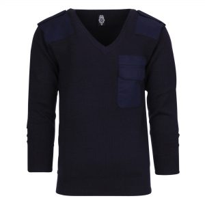 Trui V-hals 50% wol Blauw