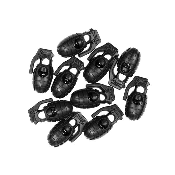 111259450 Tactical cord stopper handgranaat set 10 st.2 Tactical cord stoppers gemaakt van 100% kunststof. Afmetingen: 30 x 15mm Geschikt voor koord tot 6 mm dik. <div class="colordesc">Zwart</div>