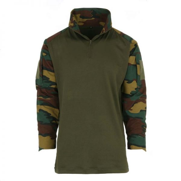 131400 Tactical shirt UBAC belgisch camo <big>Tactical shirt Belgisch Camo van 65% Polyester / 35% Katoen Ripstop en 100% Polyester.</big> <strong>Kenmerken:</strong> <ul> <li><big>Under Body Armour Combat Shirt, gemaakt voor het dragen onder het balistisch vest.</big></li> <li><big>Optimaal draag comfort, de armen zijn als een normale gevechtsjas opgemaakt van 50/50 NyCo Rip Stop en als extra voorzien van versterkte ellebogen.</big></li> <li><big>2 opgezette armzakken met Velcro vlakken en opbergzak met ritssluiting.</big></li> <li><big>Versterkte elleboogvlakken. </big></li> <li><big>Contour ontworpen polsen met Velcro sluiting.</big></li> </ul>