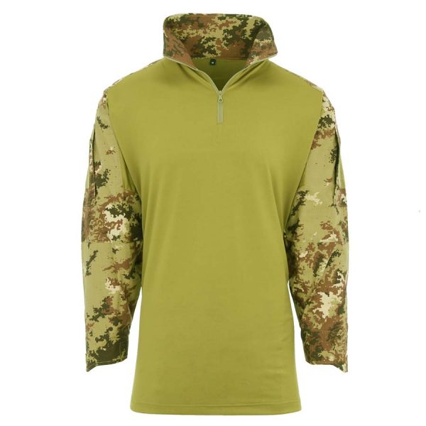 131400 Tactical shirt UBAC ital. Camo <big>Tactical shirt Ital. Camo van 65% Polyester / 35% Katoen Ripstop en 100% Polyester.</big> <strong>Kenmerken:</strong> <ul> <li><big>Under Body Armour Combat Shirt, gemaakt voor het dragen onder het balistisch vest.</big></li> <li><big>Optimaal draag comfort, de armen zijn als een normale gevechtsjas opgemaakt van 50/50 NyCo Rip Stop en als extra voorzien van versterkte ellebogen.</big></li> <li><big>2 opgezette armzakken met Velcro vlakken en opbergzak met ritssluiting.</big></li> <li><big>Versterkte elleboogvlakken. </big></li> <li><big>Contour ontworpen polsen met Velcro sluiting.</big></li> </ul>