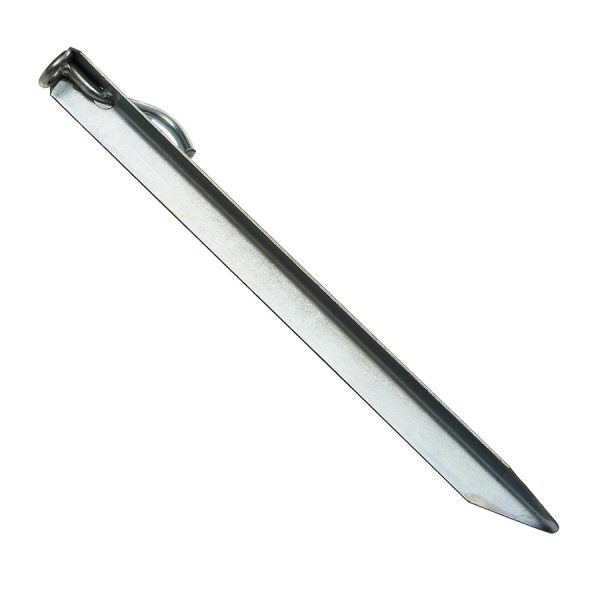 315833 Stormband haring 38 cm Stormband-haring van gegalvaniseerd staal. Dezer stormband beschikt over een haak en een aangelast oog. <strong>Afmetingen:</strong> <ul> <li>Lengte 38 cm</li> <li>Dikte 2 mm</li> </ul>