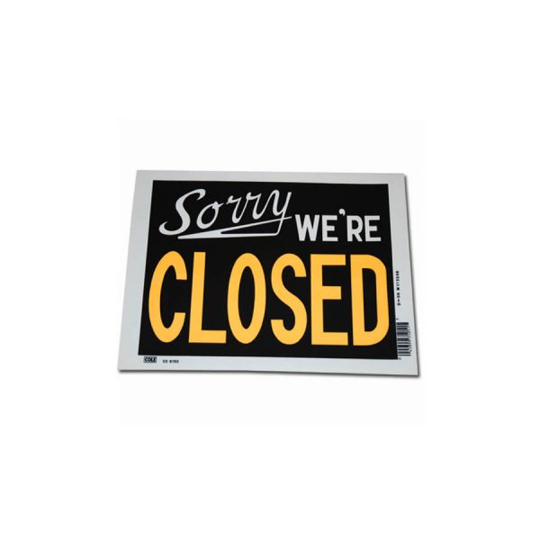 111415144 2111 Plastic plaat groot sorry were closed 7163 Plastic plaat groot met tekst.