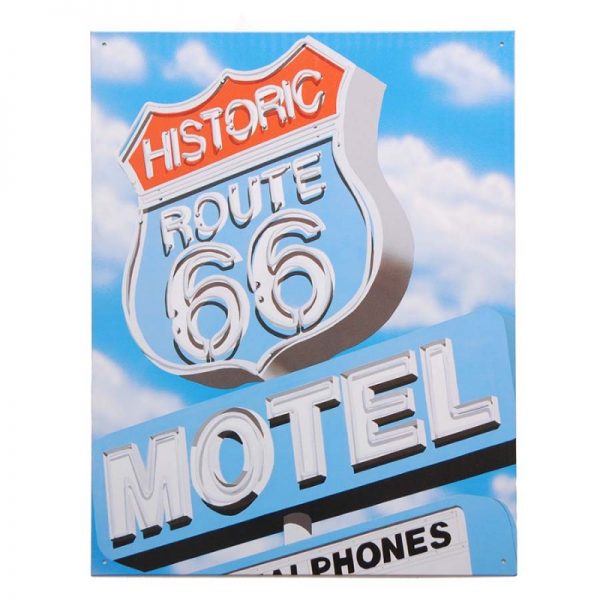 415151 2423 Metal plate large 23. Route 66 Historic Motel Metal plate big with text/picture Dimension: 32 x 41 cm.