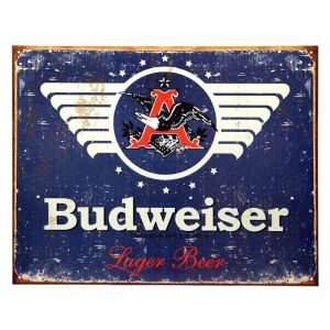 Metalen plaat groot 47. Budweiser lager Beer