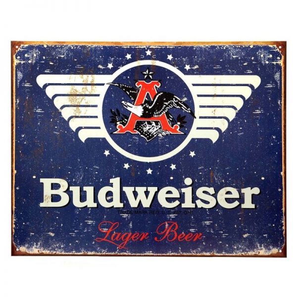 415151 2451 Metalen plaat groot 47. Budweiser lager Beer Metalen plaat groot met tekst/afbeelding Afmeting: 41 x 32 cm.